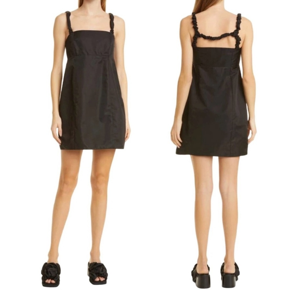 GANNI Womens Ruched Strap Sleeveless Mini Dress Sz 34 US/2 Black LBD Party